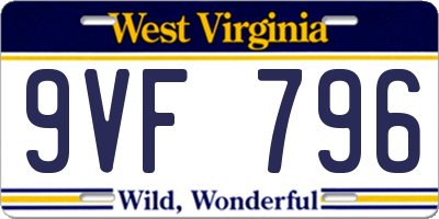 WV license plate 9VF796