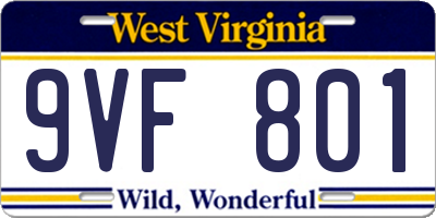 WV license plate 9VF801