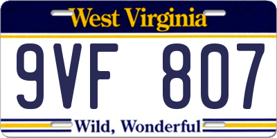 WV license plate 9VF807