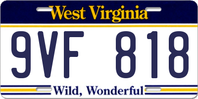 WV license plate 9VF818