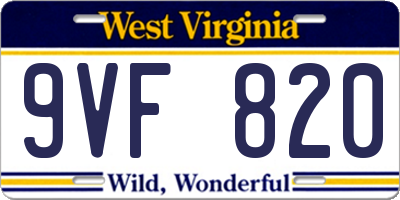 WV license plate 9VF820