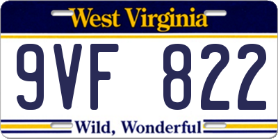 WV license plate 9VF822