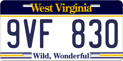 WV license plate 9VF830