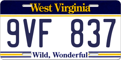 WV license plate 9VF837