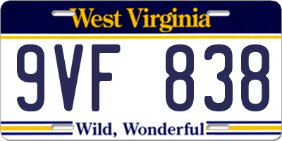 WV license plate 9VF838