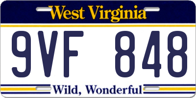 WV license plate 9VF848