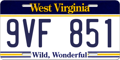 WV license plate 9VF851