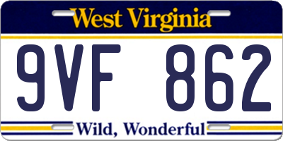 WV license plate 9VF862