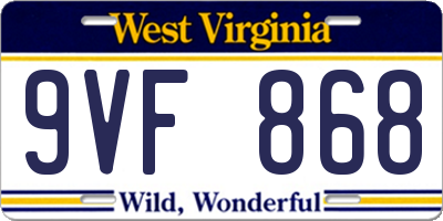 WV license plate 9VF868