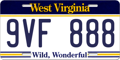 WV license plate 9VF888