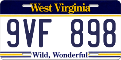 WV license plate 9VF898