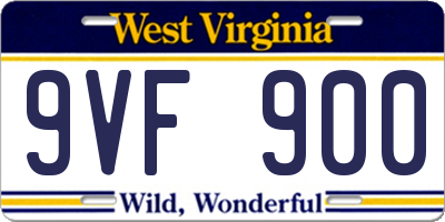 WV license plate 9VF900