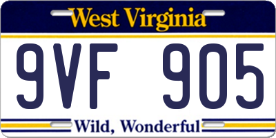 WV license plate 9VF905
