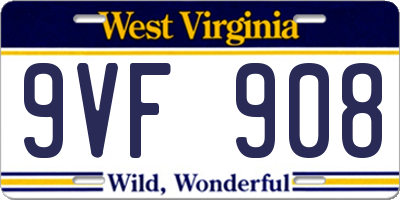WV license plate 9VF908