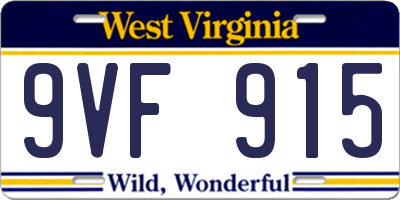 WV license plate 9VF915