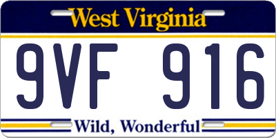 WV license plate 9VF916