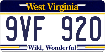 WV license plate 9VF920