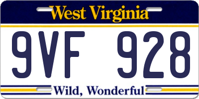 WV license plate 9VF928