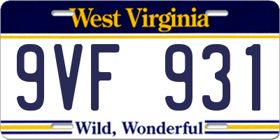 WV license plate 9VF931