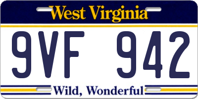 WV license plate 9VF942