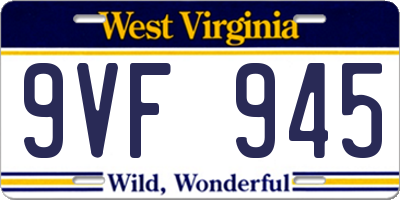 WV license plate 9VF945