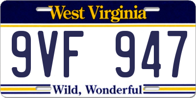 WV license plate 9VF947