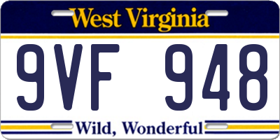 WV license plate 9VF948