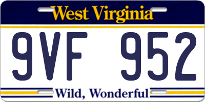 WV license plate 9VF952