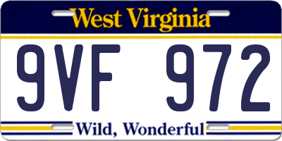 WV license plate 9VF972