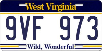 WV license plate 9VF973