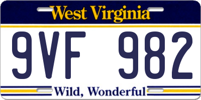 WV license plate 9VF982