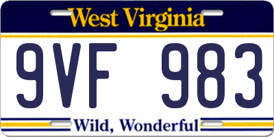 WV license plate 9VF983