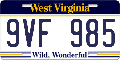 WV license plate 9VF985