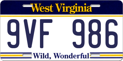 WV license plate 9VF986