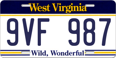 WV license plate 9VF987