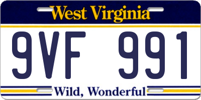 WV license plate 9VF991