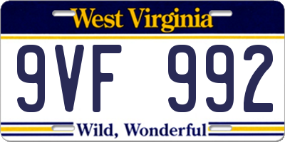 WV license plate 9VF992