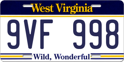 WV license plate 9VF998