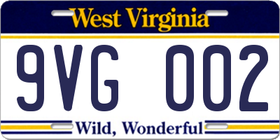 WV license plate 9VG002
