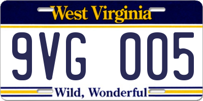 WV license plate 9VG005