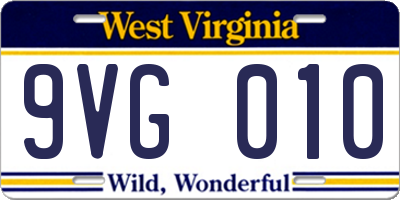 WV license plate 9VG010