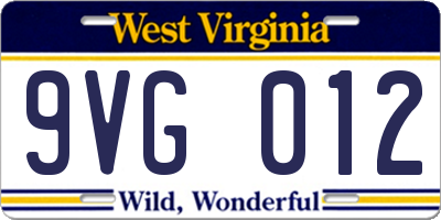 WV license plate 9VG012