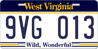 WV license plate 9VG013