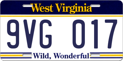 WV license plate 9VG017