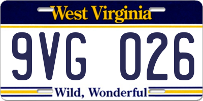WV license plate 9VG026