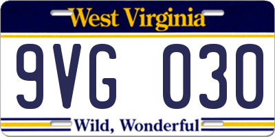 WV license plate 9VG030