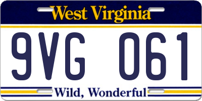 WV license plate 9VG061