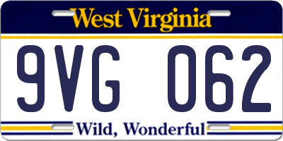 WV license plate 9VG062