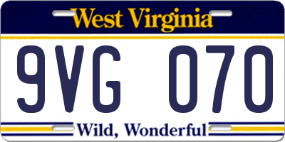 WV license plate 9VG070