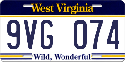 WV license plate 9VG074